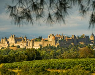 Medieval fortified city of Carcassonne in France with historic towers and ancient stone walls