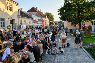 De longues tables dressées en plein air, remplies de personnes qui profitent d’une célébration de mounjetado en Occitanie, en France. De longues tables dressées en plein air, remplies de personnes qui profitent d’une célébration de mounjetado en Occitanie, en France.